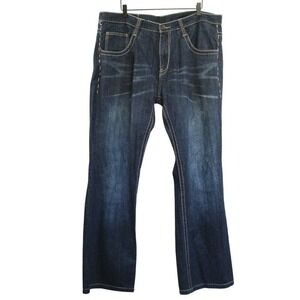 Miskeen Men's 100% Cotton Embroidered‎ Baggy Dark Wash Y2K Jeans size 40 Blue